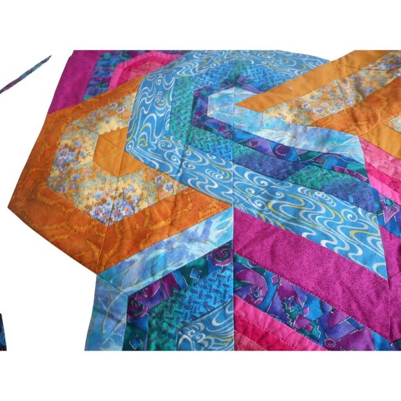 Vintage Patchwork Quilted Wall Hanging Multicolor Abstract Shape cosmic crystals - Picture 5 of 13